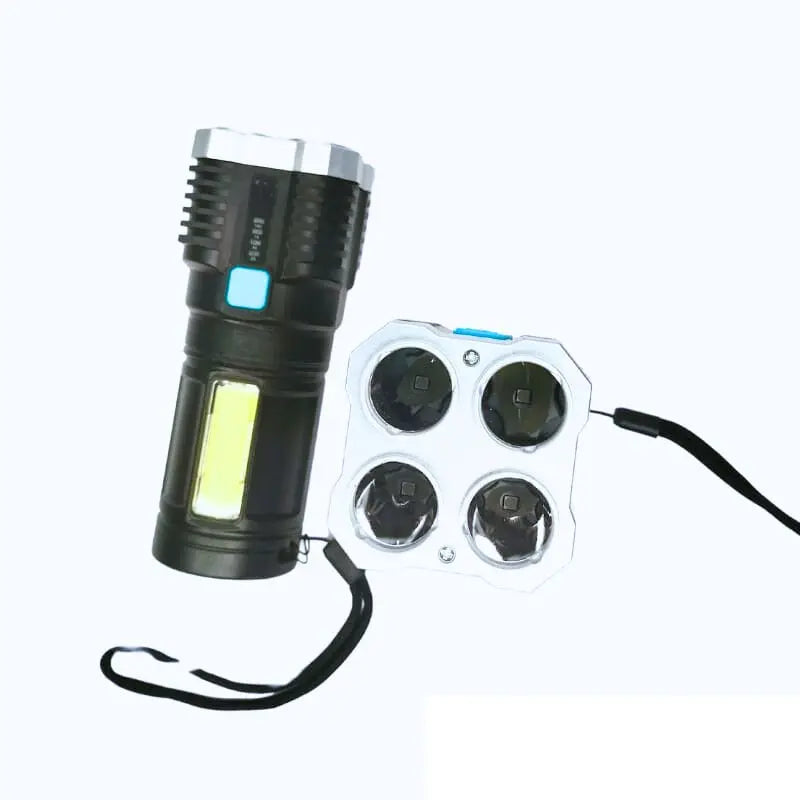 Ilumine qualquer situação com a Super Lanterna 5 em 1: potente, recarregável via USB, ultra brilhante e ideal para uso externo com longo alcance – compacta, portátil e pronta pra qualquer desafio!
